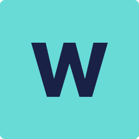 Navy blue upper case letter 'W' on an aquamarine background