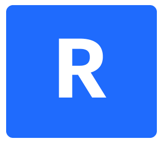 White upper case letter 'R' on a navy blue background